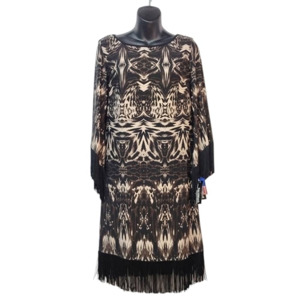 R&M Richards Black Brown White Fringe Dress Size 10 NWT - Picture 2 of 9
